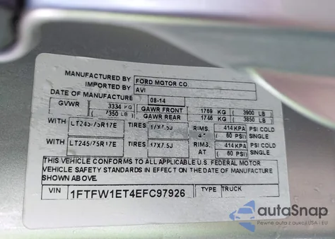 2014 Ford F-150 Xlt from USA, damaged, VIN 1FTFW1ET4EFC97926